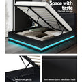 Artiss DOUBLE Bed Frame LED Gas Lift Storage Black LUMI