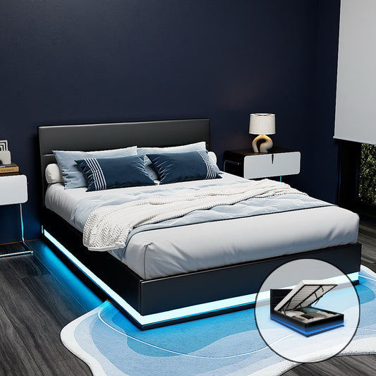 Artiss Bed Frame DOUBLE Size LED Gas Lift Black LUMI