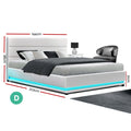 Artiss LED Gas Lift Bed Frame DOUBLE White Storage