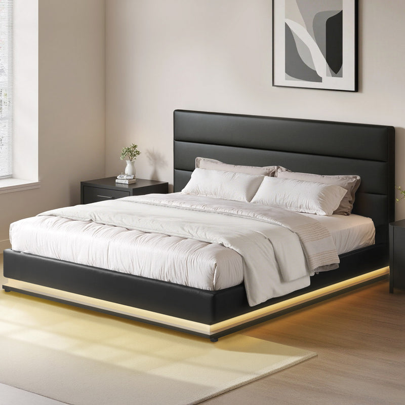 Artiss KING Bed Frame LED Gas Lift Storage Black LUMI