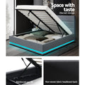 Artiss QUEEN Bed Frame LED Gas Lift Grey LUMI