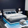 Artiss QUEEN Bed Frame LED Gas Lift Grey LUMI