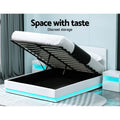 Artiss QUEEN Bed Frame LED Gas Lift White Storage LUMI