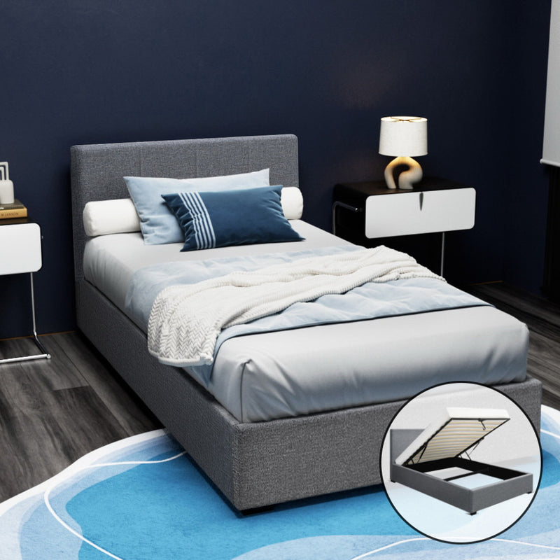 Artiss KING SINGLE Gas Lift Bed Frame Grey Storage