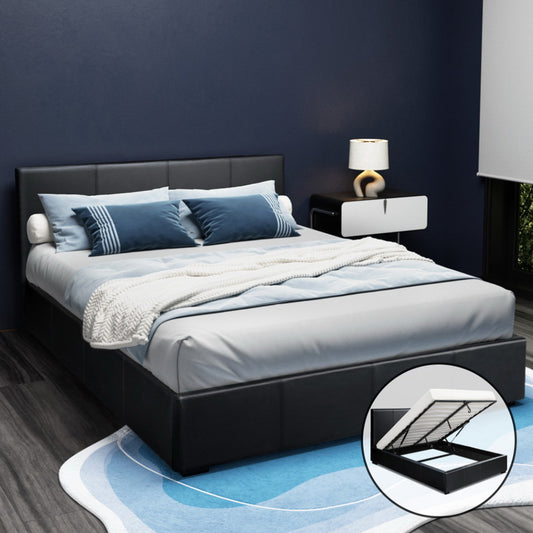 Artiss QUEEN Gas Lift Bed Frame Black Storage