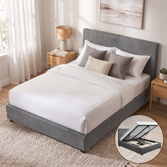 Artiss Bed Frame QUEEN Size Gas Lift Grey NINO