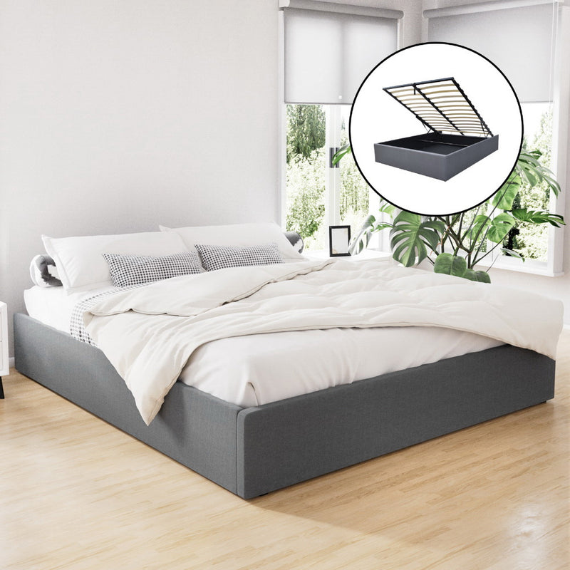Artiss KING Bed Frame Gas Lift Storage Base Grey TOKI
