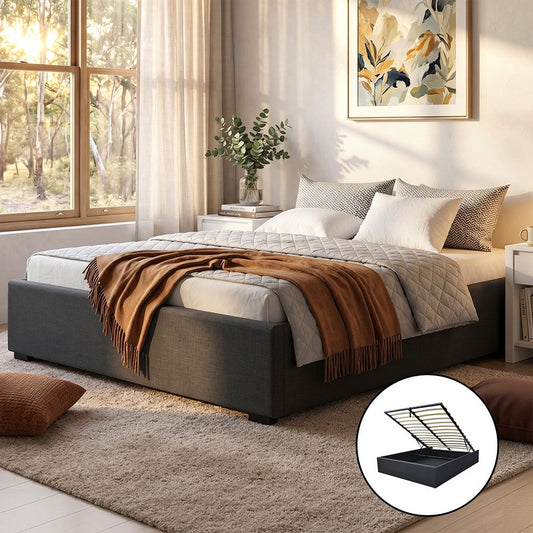 Artiss QUEEN Bed Frame Gas Lift Storage Charcoal TOKI