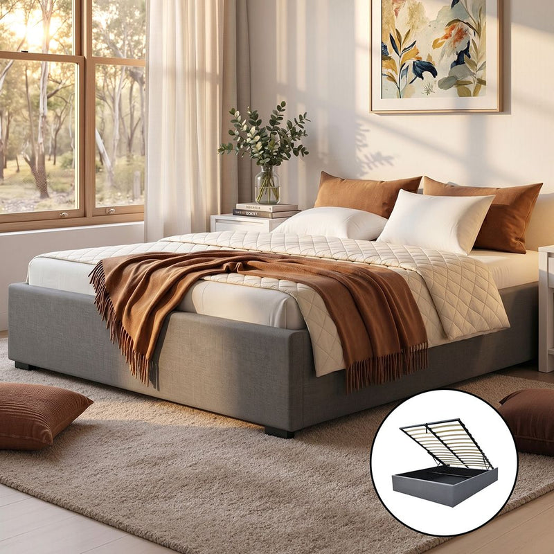 Artiss QUEEN Gas Lift Bed Frame Grey Storage Base TOKI