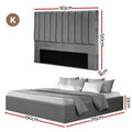 Artiss KING Bed Frame Storage Grey Velvet Gas Lift Platform
