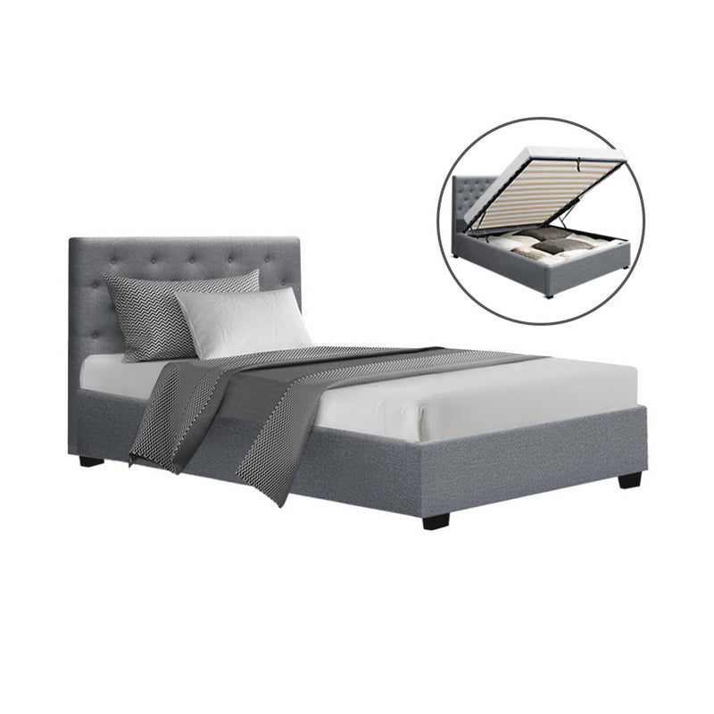 Artiss KING SINGLE Gas Lift Bed Frame Grey VILA