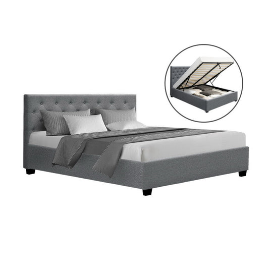 Artiss QUEEN Gas Lift Bed Frame Grey Storage