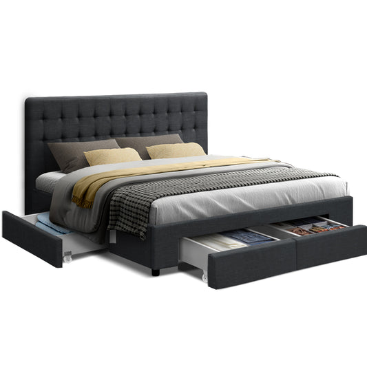 Artiss Bed Frame KING Size with 4 Drawers Charcoal AVIO