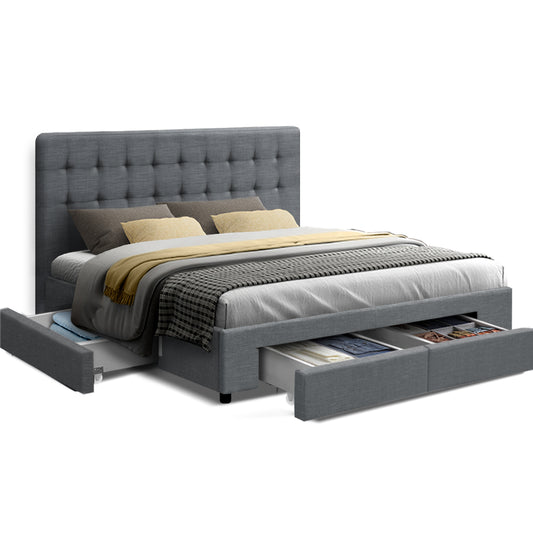 Artiss King Bed Frame 4 Drawers Grey Storage AVIO