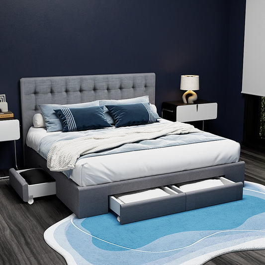 Artiss Bed Frame KING Size with 4 Drawers Grey AVIO