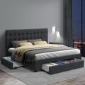 Artiss QUEEN Bed Frame 4 Drawers Charcoal AVIO
