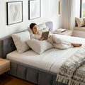 Artiss Double Bed Frame Plush Velvet Headboard Grey Platform