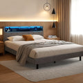 Artiss Double Bed Frame LED Storage Shelf Grey Platform Base