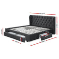 Artiss KING Bed Frame 4 Drawers Charcoal MILA Storage