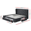 Artiss QUEEN Bed Frame 4 Drawers Charcoal MILA
