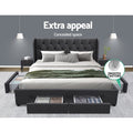 Artiss QUEEN Bed Frame 4 Drawers Charcoal MILA