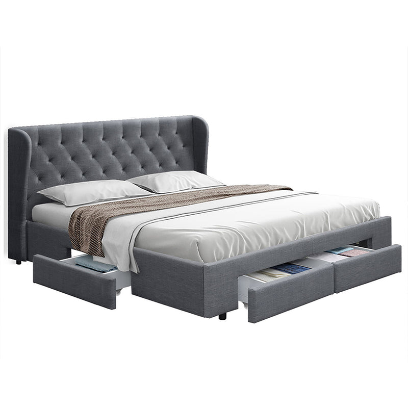 Artiss QUEEN Bed Frame 4 Drawers Grey MILA Storage