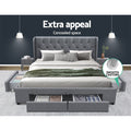 Artiss QUEEN Bed Frame 4 Drawers Grey MILA Storage