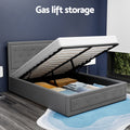 Artiss DOUBLE Bed Frame Gas Lift Storage Grey TIYO