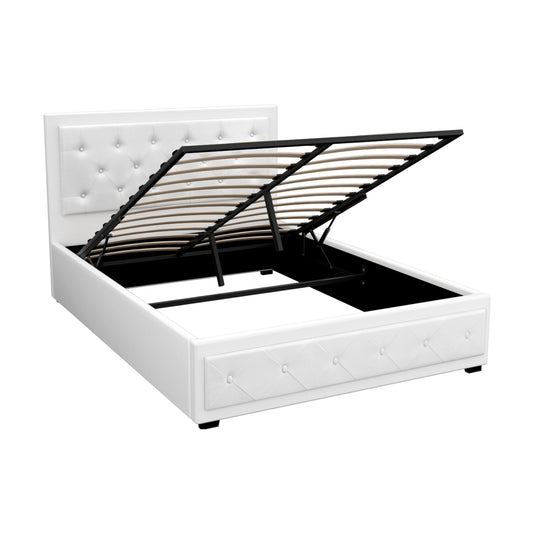 Artiss DOUBLE Bed Frame Gas Lift White Storage TIYO