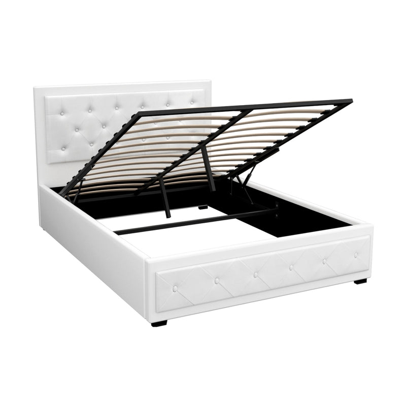 Artiss DOUBLE Bed Frame Gas Lift White Storage TIYO