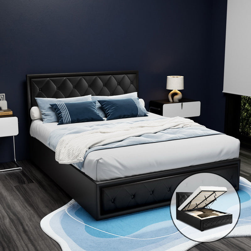 Artiss DOUBLE Bed Frame Gas Lift Storage Black