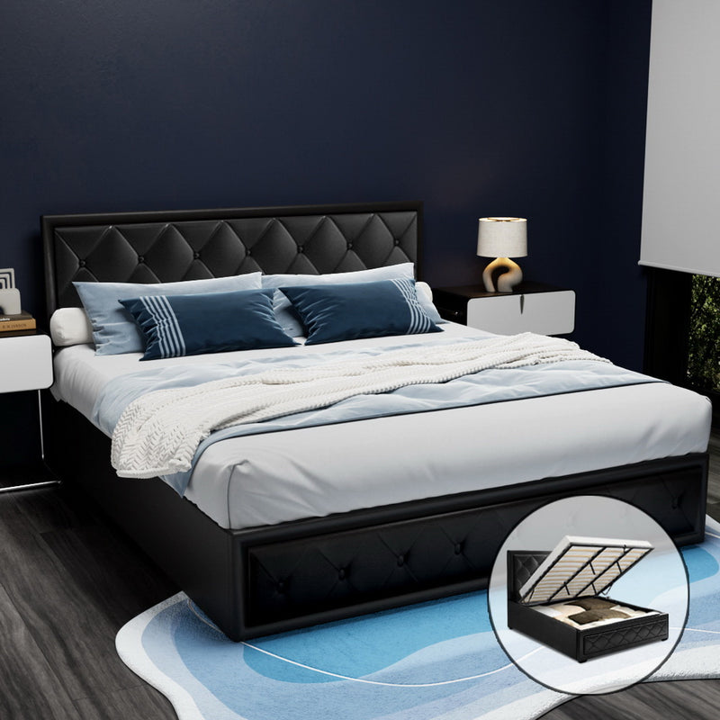 Artiss King Bed Frame Gas Lift Storage Black TIYO