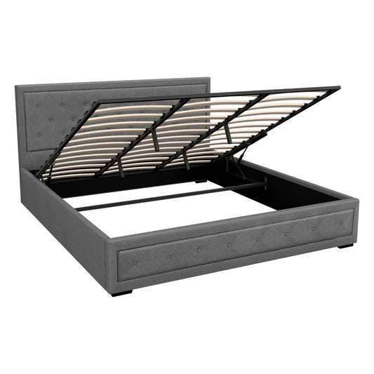 Artiss KING Gas Lift Storage Bed Frame Grey