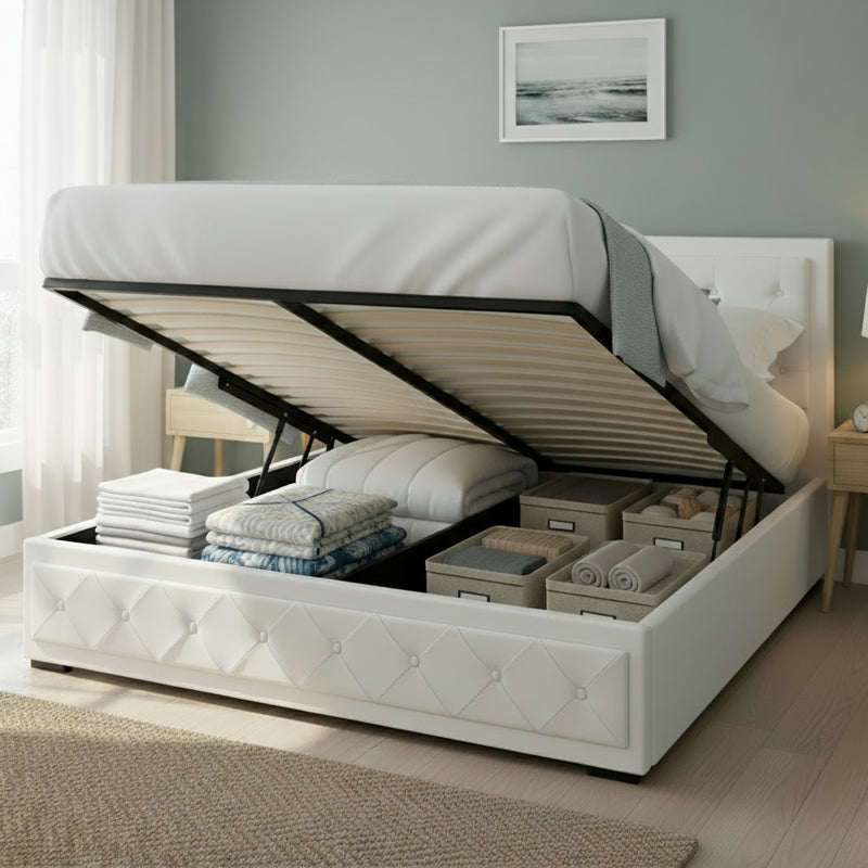 Artiss KING Size Gas Lift Bed Frame White Storage