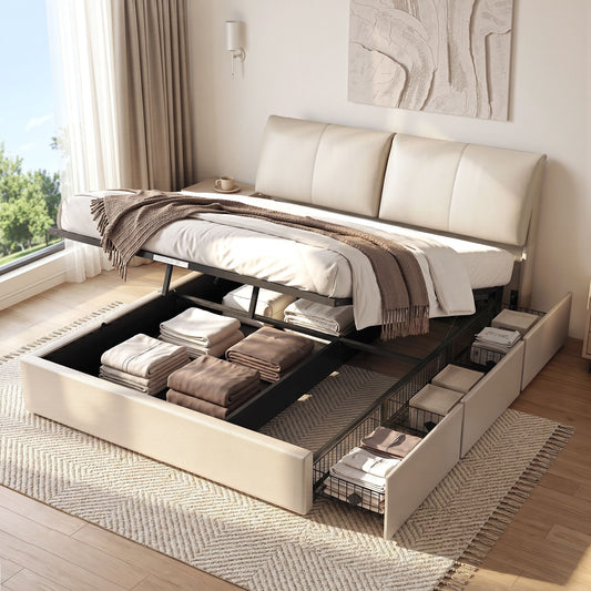 Artiss KING Bed Frame Gas Lift Storage 3 Drawers Adjustable Headboard Platform Base
