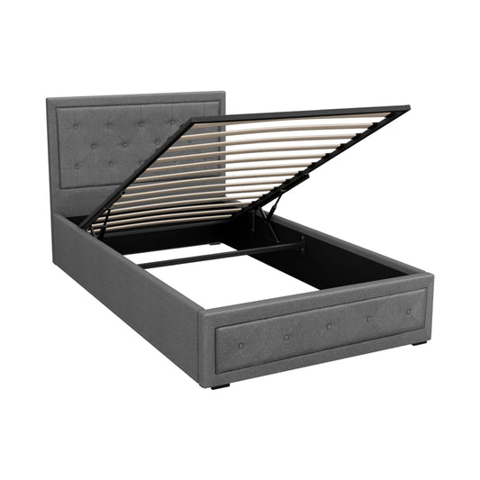 Artiss KING SINGLE Gas Lift Storage Bed Frame Grey Wood