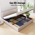 Artiss King Size Gas Lift Bed Frame Beige VILA