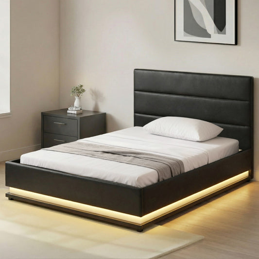 Artiss KING SINGLE Gas Lift Bed Frame LED Black LUMI