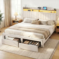 Artiss KING Bed Frame Storage Drawers Charging Station Linen