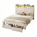 Artiss KING Bed Frame Storage Drawers Charging Station Linen