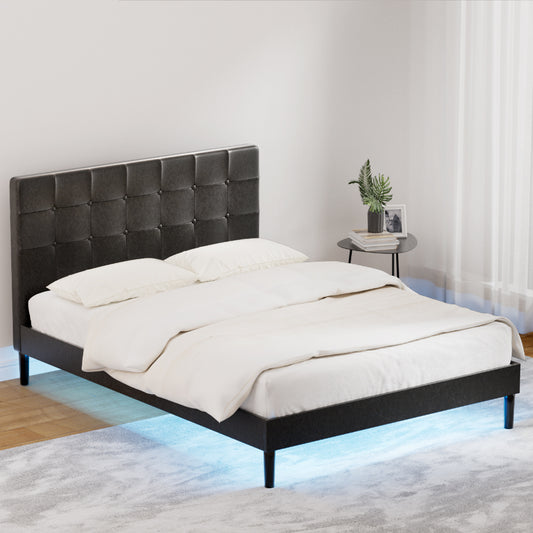 Artiss Bed Frame DOUBLE Size LED Black RAVI