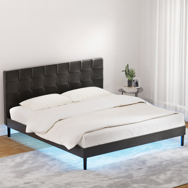 Artiss KING Bed Frame LED Black RAVI