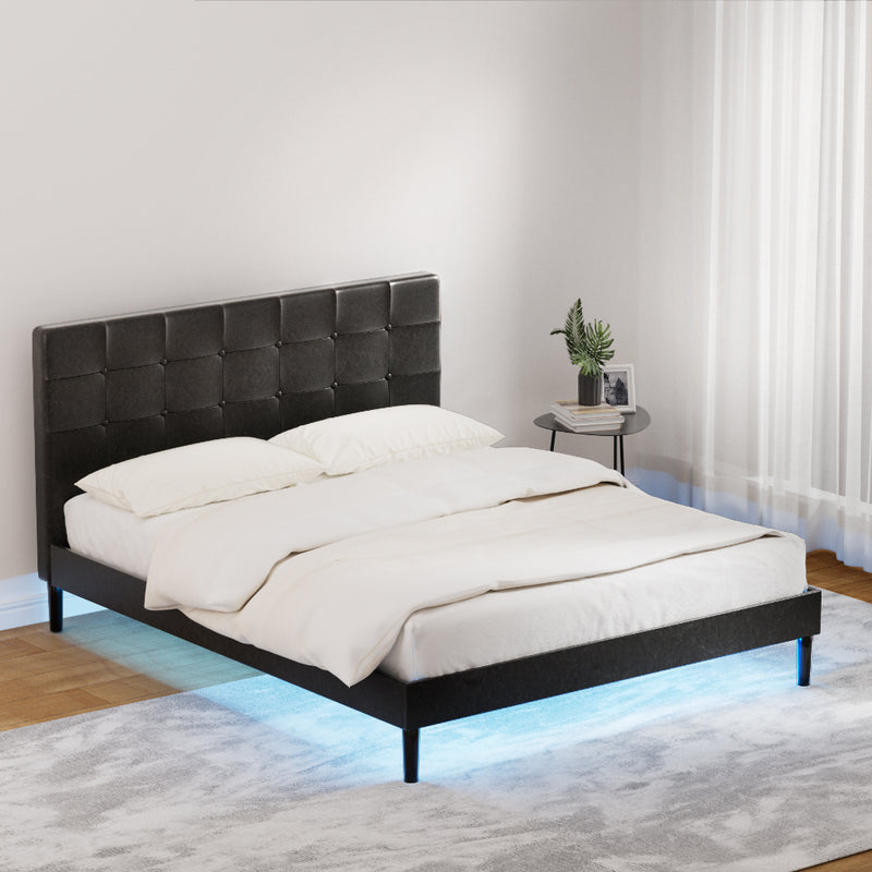 Artiss QUEEN Bed Frame LED Black RAVI Storage
