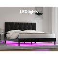Artiss QUEEN Bed Frame LED Black RAVI Storage
