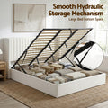 Artiss KING Bed Frame Gaslift Storage USB Charging Velvet White