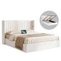 Artiss QUEEN Bed Frame Gaslift Storage USB Charging Velvet White