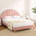Artiss Double Bed Frame Scallop Bedhead Pink Velvet