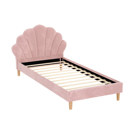 Artiss King Single Bed Frame Scallop Bedhead Pink Velvet