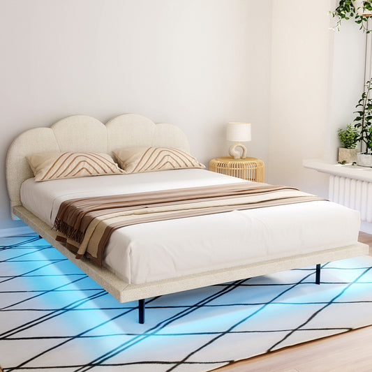 Artiss Bed Frame QUEEN Size Boucle Beige SASA