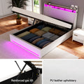 Artiss Gas Lift Bed Frame LED Double White Storage Headboard